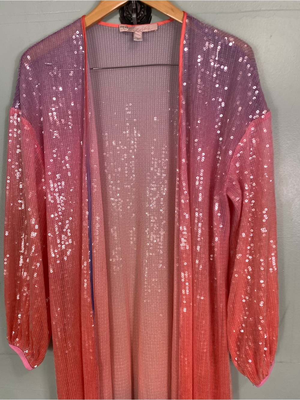 Hutch Sequin Ombre Pink Purple Cardigan Duster Large - Picture 2 of 5